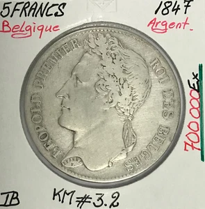 BELGIQUE - 5 FRANCS 1847 - Pièce de Monnaie en Argent // TB - Picture 1 of 2