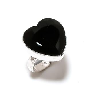Natural Black Spinel Gemstone Handmade 925 Sterling Silver Ring Size 8.5 Gift w8