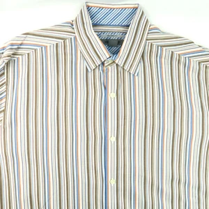 Johnston Murphy Mens Vertical Stripe Shirt Multicolor Flip Cuff Split Yoke L - Picture 1 of 10