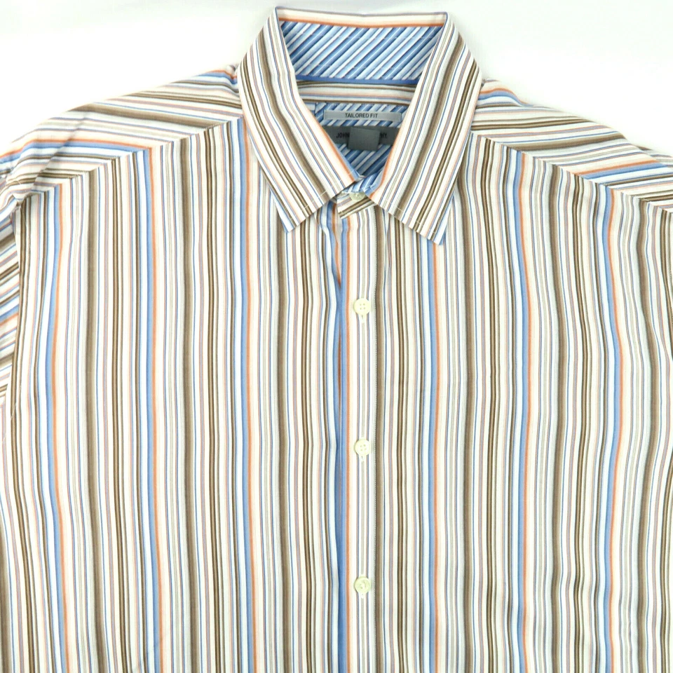 Camisa Johnston Murphy Para Hombres Rayas Verticales Multicolor Puño Abatible Yugo Dividido L  Foto 1 de 4