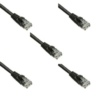 Pack of 5 Cables Snagless 3 Foot Cat5e Black Network Ethernet Patch Cable - Picture 1 of 5