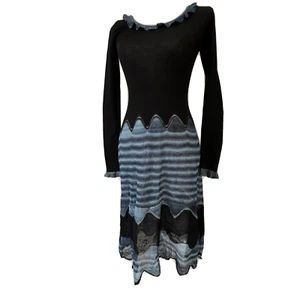 CHANEL Vtg CC Logo Long Sleeve Knit Dress Black/Blue Viscose Dress 38 - Picture 1 of 16