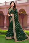 Bouteille vert zari vêtements femme brodés Georgette designer sari de mariage