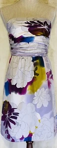 The Limited Dress Strapless Floral Print Women’s Size 2 Purple Silver Blue - Picture 1 of 10