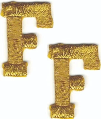 Gold Block Letter F Patch Embroidered Cut Out Iron on Sew on (1" in) Lot of 2 - Image 1 of 2