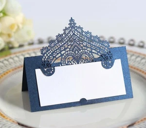 100Pcs Elegant Lace Laser Cut Pearlescent Wedding Party Table Name Place Cards - Picture 1 of 22