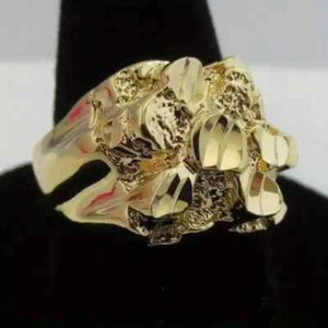 GOLDENER RING NUGGET STIL PINKY HIP HOP RAPPER VERGOLDET LUXUS GRÖSSE 8 ~ 12 - Bild 1 von 3