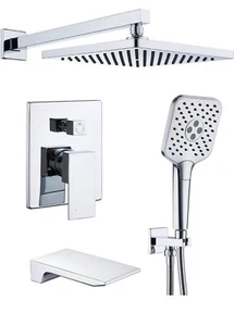 Gabrylly Duschsystem mit Wannenauslauf Wandarmatur Set Bad 10" Chrom - Bild 1 von 9