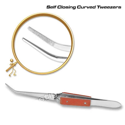 Soldering Tweezers Self locking Cross action serrated Jewelers tools Curved