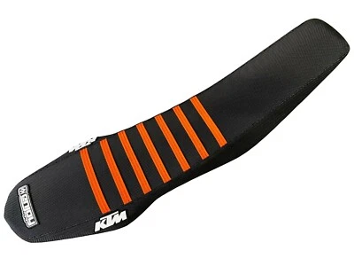 2019-2022 Ktm 690 Enduro SMC R  Seat Cover  BLACK w ORANGE RIBS   LOGO  #232 - Image 1 of 4