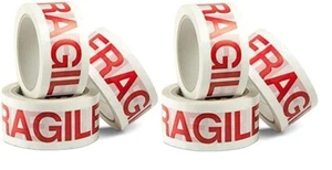 6 Rotoli di Nastro Adesivo Bianco Scritta Fragile da Imballaggio, 48 mm x 132 mt - Foto 1 di 5