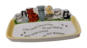 Eyeglass Holder "Cats Leave Paw Prints On Our Hearts" Trinket Tray Dish Ceramic - Picture 1 of 4