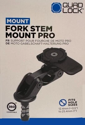 QUAD LOCK MOTORCYCLE FORK STEM MOUNT “PRO” BLACK ANODISED CNC MACHINED ALUMINIUM - Image 1 of 2