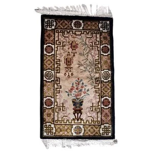 Alfombra de seda china Art Deco vintage hecha a mano de 2,9' x 5' (90 cm x 154 cm), años 60 - 1C1 - Imagen 1 de 11