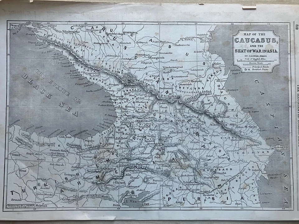 Mapa del Cáucaso y la guerra en Asia siglo XIX grabado Rusia otomana Foto 1 de 1