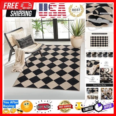 Alfombra de yute fácil a cuadros Low Pile 3x5 - Duradera y elegante para uso en interiores/exteriores Foto 1 de 4