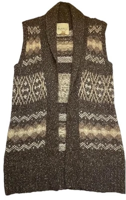 Kenji Open Front Cardigan Sweater Vest Duster Brown Alpaca Wool Blend, Women's L - Image 1 of 4