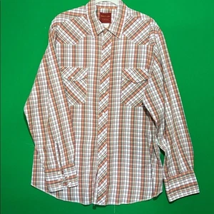 Wrangler Shirt Mens Sz M? Pearl Snap Long Sleeve Plaid, X long Tail - Picture 1 of 7