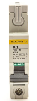 SQUARE D 25A 25 AMP C25 CURVE C SINGLE POLE BREAKER MCB KQ10C125 KQ 10C125 - Image 1 of 4