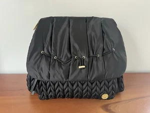 HAPP Levy Black Diaper Backpack Bag Gold Zippers Herringbone Quilted - Picture 1 of 11