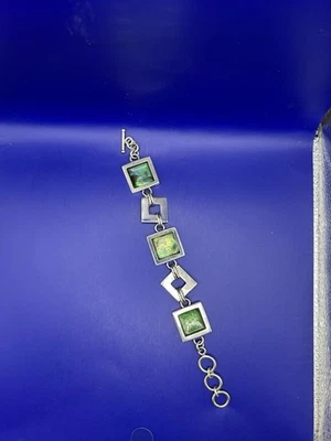 Abalone Shell Inlay Sterling Silver Link Bracelet 8 Inch - Image 1 of 4