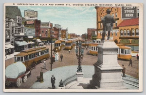 Cartolina 1920 Intersezione di Santa Chiara e strade sommitali a Toledo, OH - Foto 1 di 2