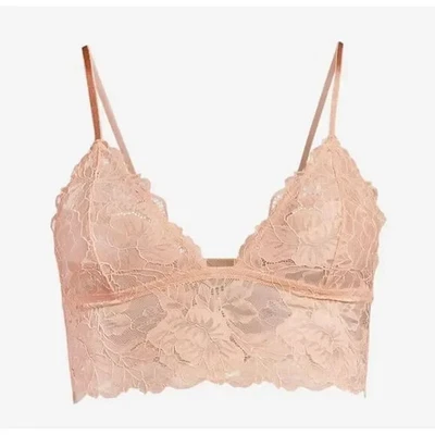 Free People Lace Floral Bralette Large Beige Stretch Scalloped NWOT - Image 1 of 4