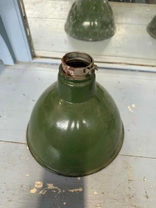 Vintage Green Porcelain Industrial Pendant Light Shade 1940s Lamp Fixture - Picture 1 of 6