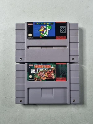 Super Mario World & Donkey Kong Country Super Nintendo SNES Tested Carts Only - Image 1 of 4