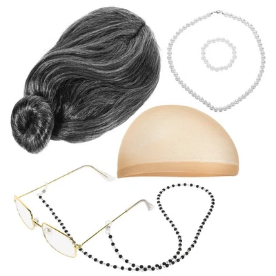  Photo Prop Old Lady Cosplay Costume Elderly Women Wigs Grandma Adult - Image 1 of 4