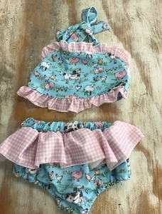 Girls Size 4 Farm Themed Swim Suit 2 Piece Bikini Ruffles - Picture 1 of 3