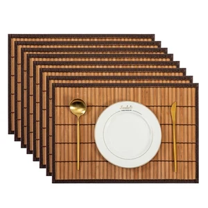 Juego de 8 manteles de bambú con borde de tela rectangulares de bambú natural... - Imagen 1 de 8