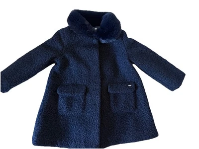 Mayoral girls navy dress coat 4T With Faux fur collar - Image 1 of 3