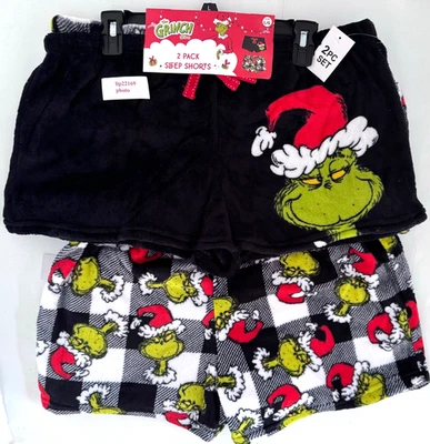 Dr. Seuss THE GRINCH SANTA 2-Pack FLEECE PAJAMA SLEEP SHORTS Ladies M L XL - Image 1 of 4