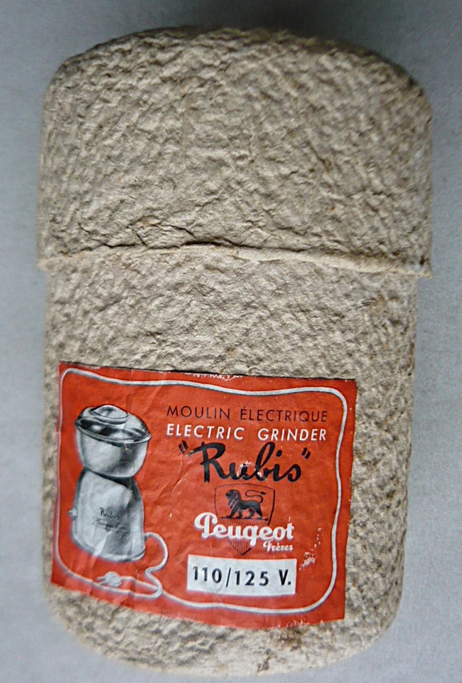 Ancienne boîte emballage moulin à café électrique Peugeot Frères  Rubis  1950's - Photo 1/4
