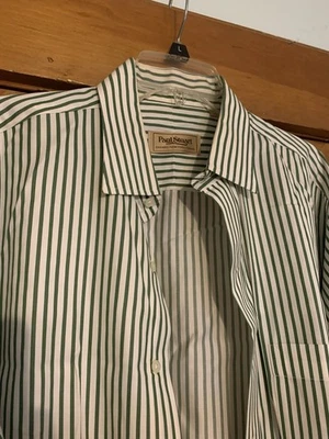 Paul Stuart Green Stripe Long Sleeve French Cuff Dress Shirt SZ 17/34 - Image 1 of 4