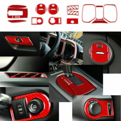 For Chevrolet Camaro 2010-2015 Red Carbon Fiber Full Interior Set Kit Cover Trim - Imagem 1 de 4