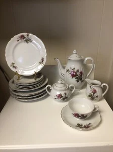 Vintage Moss Rose 23 Pcs. Tea Set Japan Service For 6 by Green China w/ plates - Picture 1 of 12
