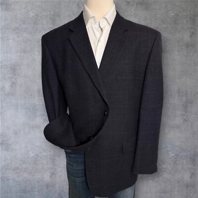 JOSEPH&FEISS Men’s Blazer Sport Coat Two Button Jacket 52R LambWOOL Navy Plaid - Image 1 of 4