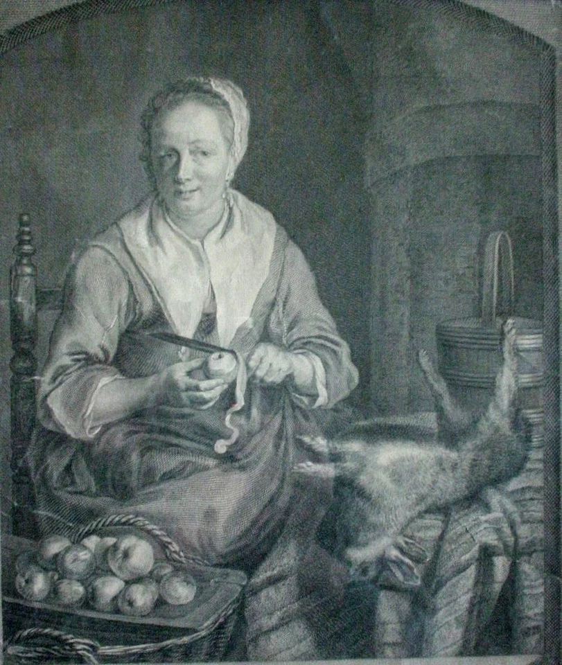 Jean DAULLÉ (1703-1763) Kupferstich LA PELEUSE DE POMMES /DER PFEFFER DER ÄPFEL - Bild 1 von 1
