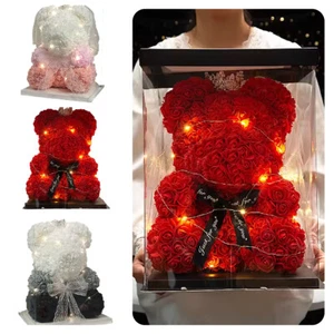 Romantic Rose Flower Teddy Bear LED Lights Mother's Day Present Birthday For Mum - Picture 1 of 22