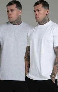 SikSilk Men's Oversized Drop Shoulder Pack of 2 Tee's T-shirts Grey Marl White - Picture 1 of 4