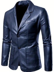 Men's Faux Leather Jacket Royal Blue Medium - Picture 1 of 8