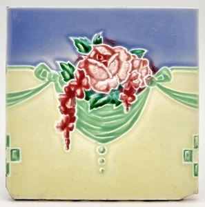 Majolica Tile Floral Design H & R Johnson C1920 - Picture 1 of 3