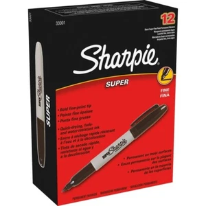 Sharpie Super Permanent Marker Fine, Bold Marker Point - Black - 1 Dozen 33001 - Picture 1 of 13