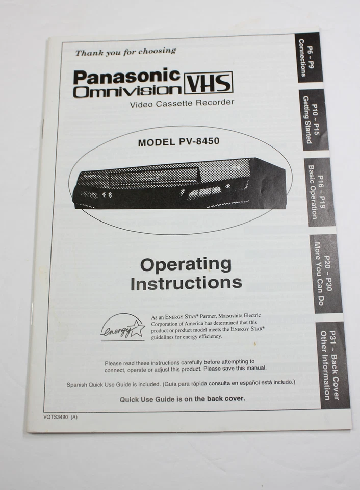 MANUAL DEL PROPIETARIO ORIGINAL para la grabadora de video VCR PANASONIC PV 8450 VHS Foto 1 de 1