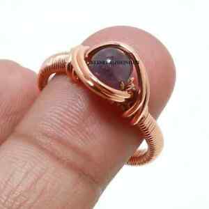 Amethyst Gemstone Beads Handmade Copper Wire Wrap Fashion Ring HDC-R34