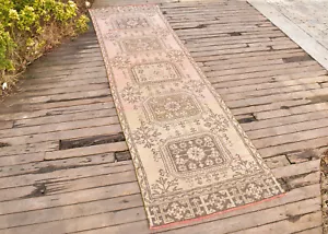 Turkish Rug 35''x125'' Oushak Tribal Rug Runner Vintage Hallway Pink 2x10 Rug - Picture 1 of 10