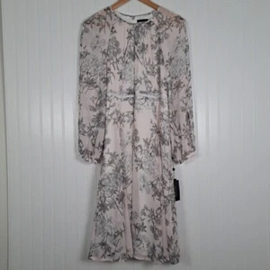 NWT Tommy Hilfiger 5pm Midi Dress Womens 10 Pink Grey Floral Sheer Wedding Guest - Picture 1 of 24