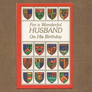 Unused Vintage 1980 American Greetings BIRTHDAY Card FOR HUSBAND, Shields Crests - Picture 1 of 6